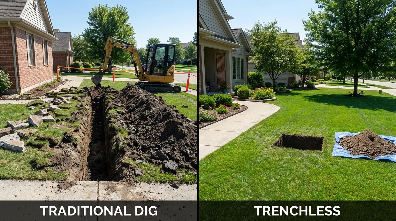 Trenchless sewer repair with minimal yard damage versus traditional excavation in Earlington, KY